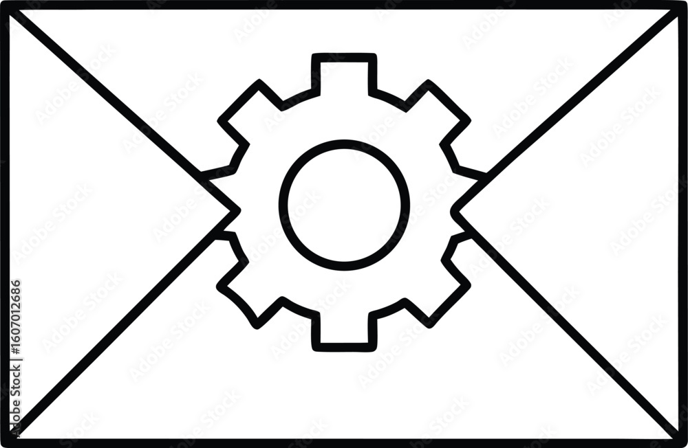 Aufkleber clean line art icon of an envelope with a gear isolated on transparent background