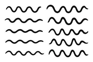Collection of hand drawn wavy lines and scribbles on white background
