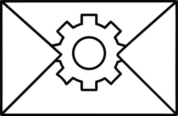 Clean line art icon of an envelope with a gear isolated on transparent background