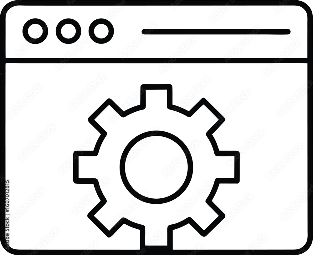 Poster clean line art icon of a webpage with a gear and corn isolated on transparent background