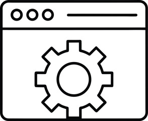Clean line art icon of a webpage with a gear and corn isolated on transparent background