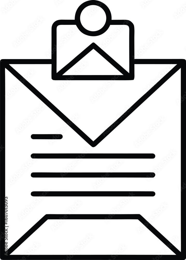 Poster clean line art checklist icon with envelope isolated on transparent background