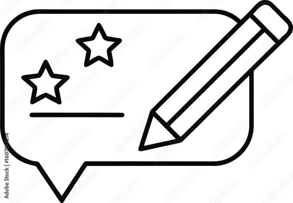 Poster clean line art icon of a comment box with a pencil isolated on transparent background