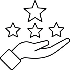Clean line art icon of a hand holding a five star isolated on transparent background