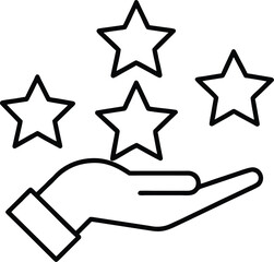 Line art icon of a hand holding five stars isolated on transparent background