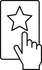 Line art icon of a hand tapping a star rating isolated on transparent background