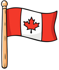 Canadian national flag with red and white colors on flagpole
