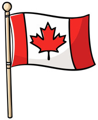 Canadian flag with red maple leaf and white red stripes
