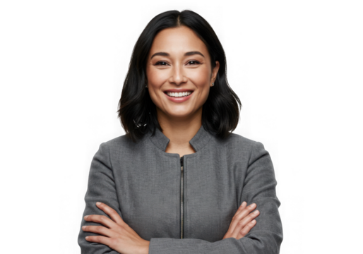 Smiling woman in business attire portrait on transparent background - Powered by Adobe