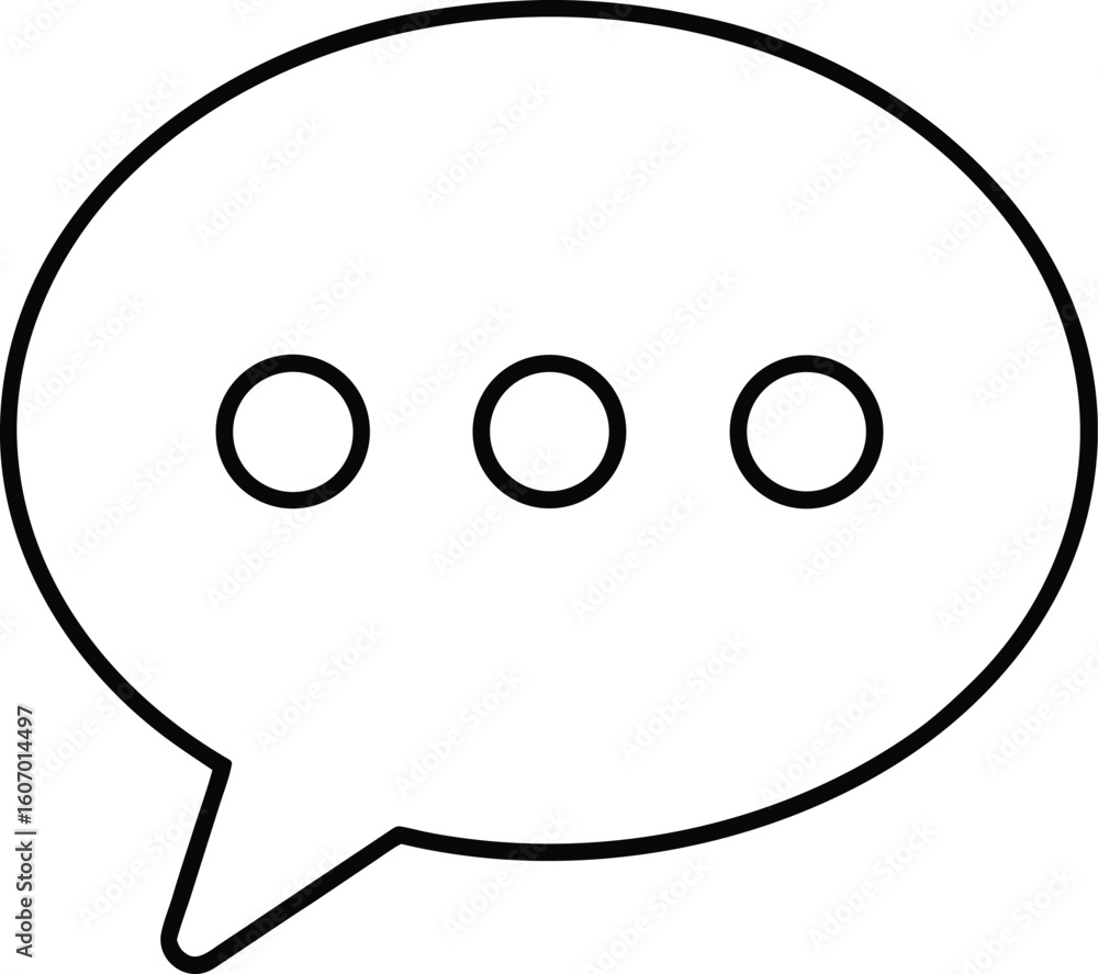 Poster clean line art speech bubble icon with three dots isolated on transparent background