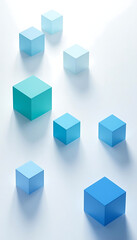 Fototapeta premium Abstract pastel blue cubes arranged in a diagonal pattern on white background, minimalist geometric shapes, modern design, 3D render