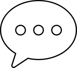 Clean line art speech bubble icon with three dots isolated on transparent background