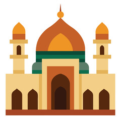 Flat illustration of a mosque with intricate architectural details on a clean white background suitable for cultural or religious themes