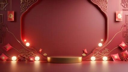 Elegant Red and Gold Chinese New Year Podium