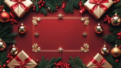 Elegant Christmas Frame with Gifts and Ornaments