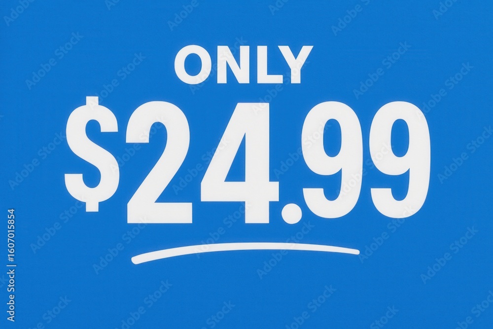 Poster bold white text on a blue background displaying the price 