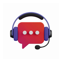 3D chat support icon with headphones for customer service