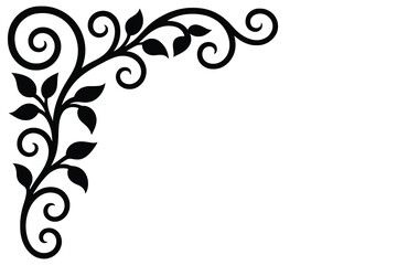 Elegant black swirls and leaves corner ornament design element
