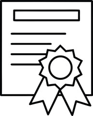 Clean line art icon of a certificate with ribbon isolated on transparent background