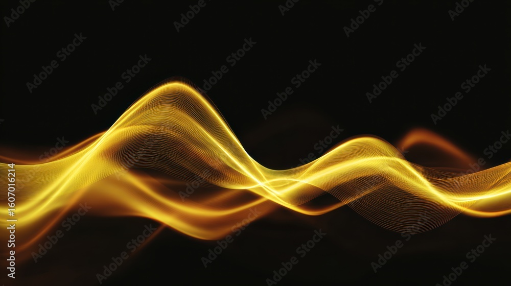 Poster a mesmerizing abstract wave of golden light against a dark background, creating a sense of movement 
