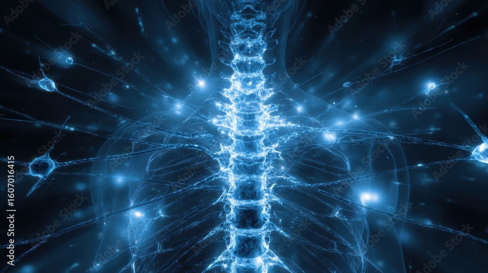 Poster a mesmerizing depiction of a neural network, showcasing electric blue connections and intricate patt