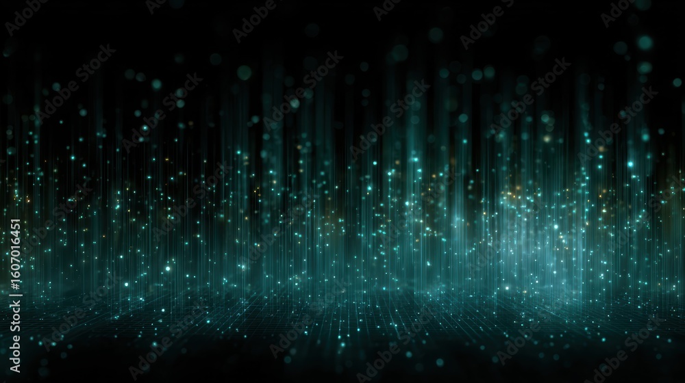 Poster a mesmerizing digital abstract background featuring shimmering particles and depth in a dark setting