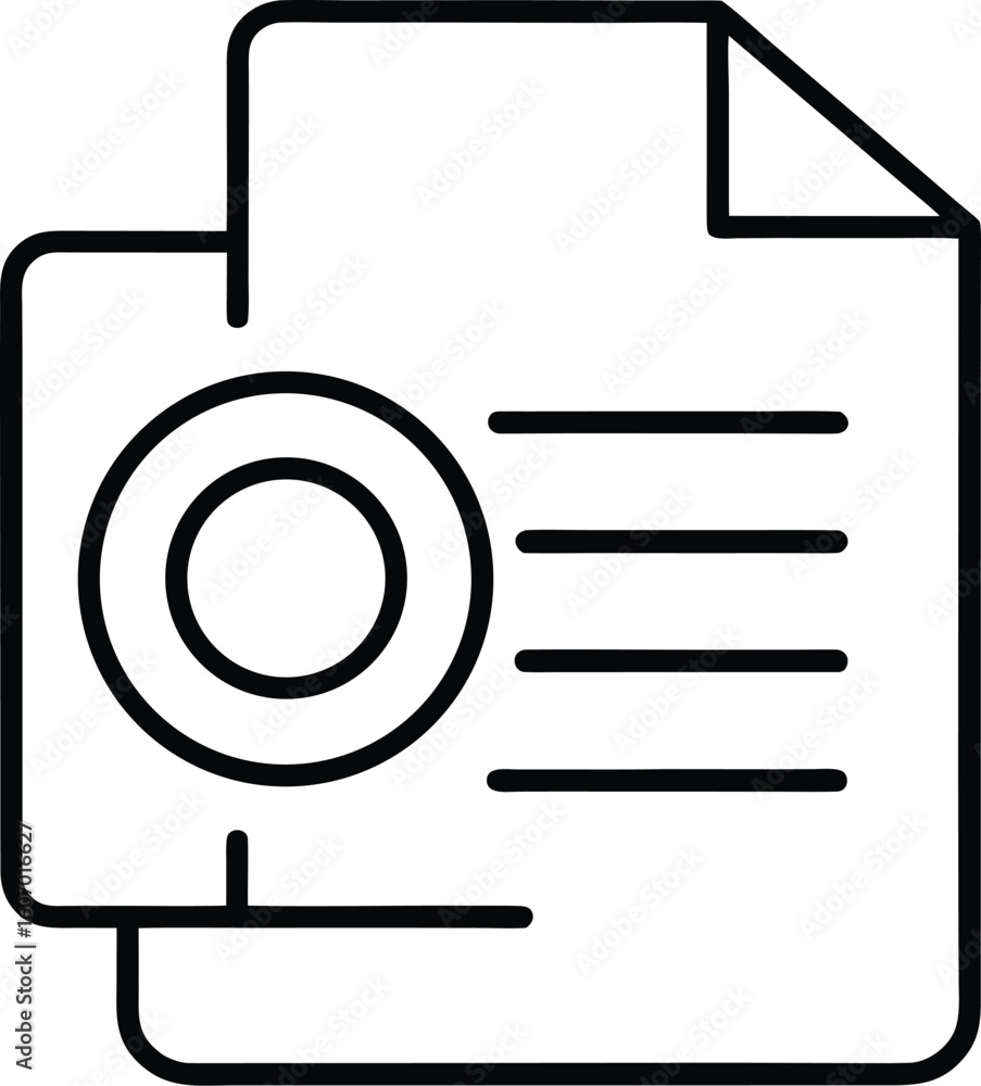 Poster clean line art icon of a document with a camera isolated on transparent background