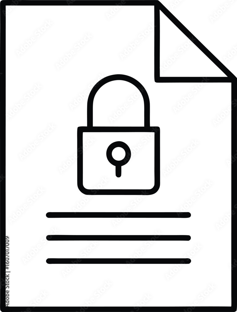 Poster clean line art icon of a document with a lock isolated on transparent background