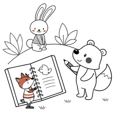 Cute Kindergarten Animals Drawing – Bunny, Fox and Bear for Kids Educational Materials and Decor