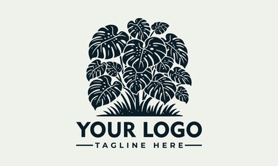 A stylized, monochromatic logo featuring a lush Monstera plant with detailed leaves and grass. © nuaari