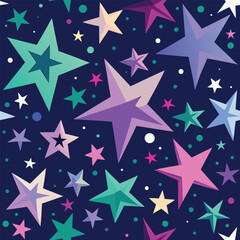 Colorful starry night sky vector seamless pattern festive background design with geometric shapes for celebrations and decorative purposes ideal for wallpaper wrapping paper