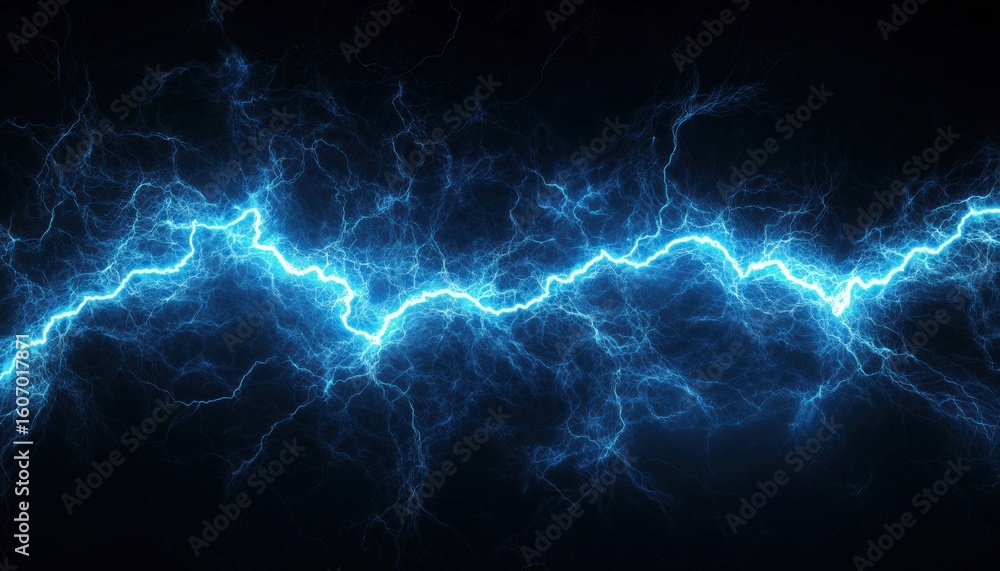 Poster ethereal blue lightning against a dark sky: a dynamic display of power and energy unleashed in a thu