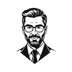 Man icon, businessman avatar vector, office worker icon, hipster face design, graphic male portrait, businessman avatar, bearded man, office worker, hipster face, male portrait