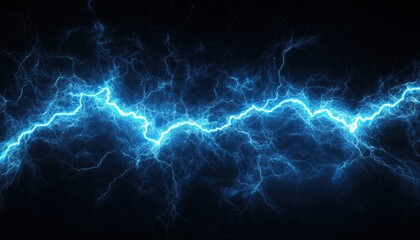 Naklejka premium Ethereal Blue Lightning Against A Dark Sky: A Dynamic Display Of Power And Energy Unleashed In A Thunderous Storm.