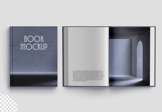 Book Cover and Pages Mockup Flatlay Isolated