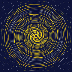 Fototapeta premium Vortex of creativity abstract swirl with yellow and white lines on dark blue backdrop artistic design illustration for backgrounds and creative projects