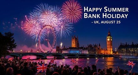 Celebration of Summer Bank Holiday in London with Fireworks and Festive Atmosphere