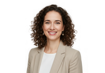 Smiling woman with curly hair portrait on transparent background