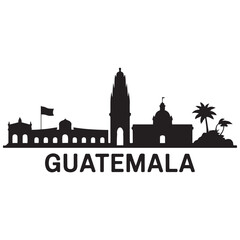 Fototapeta premium Vector Guatemala skyline. Travel Guatemala famous landmarks. Business and tourism concept for presentation, banner, web site. Vector black silhouette. with white background