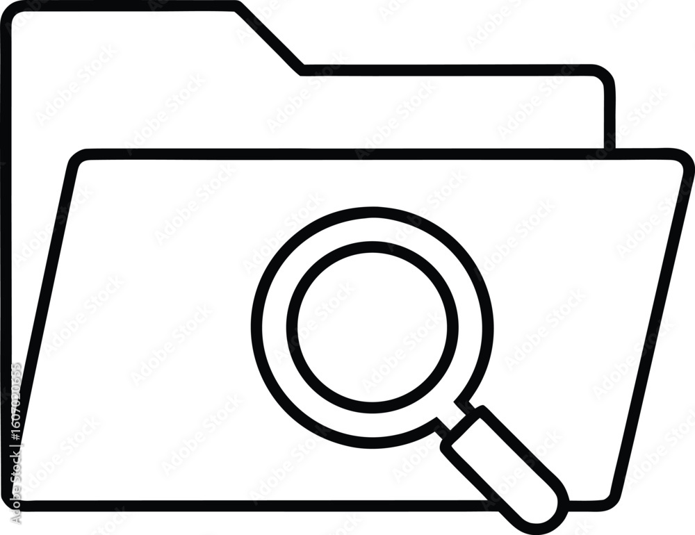 Poster clean line art icon of a folder with a magnifying glass isolated on transparent background