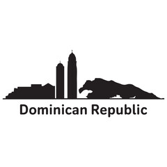 Obraz premium Vector Dominican Republic skyline. Travel Dominican Republic famous landmarks. Business and tourism concept for presentation, banner, web site. Vector black silhouette. with white background