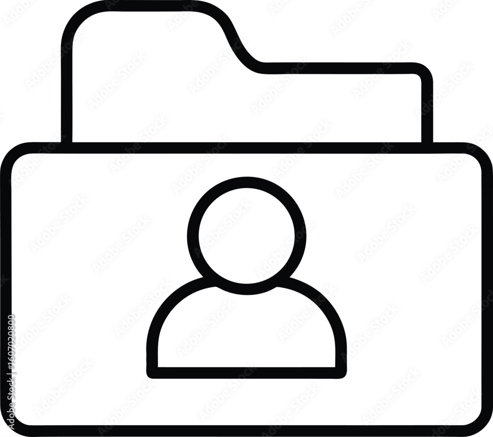 Poster clean line art icon of a folder with user avatar isolated on transparent background