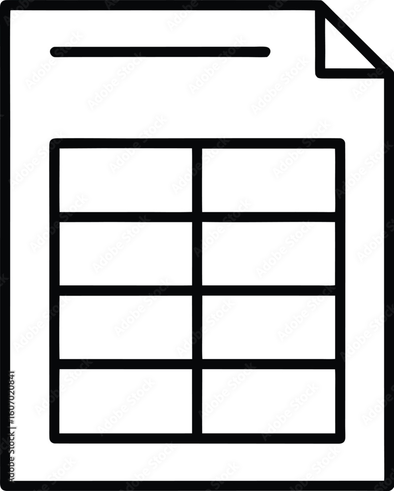 Poster clean line art spreadsheet icon with grid lines isolated on transparent background