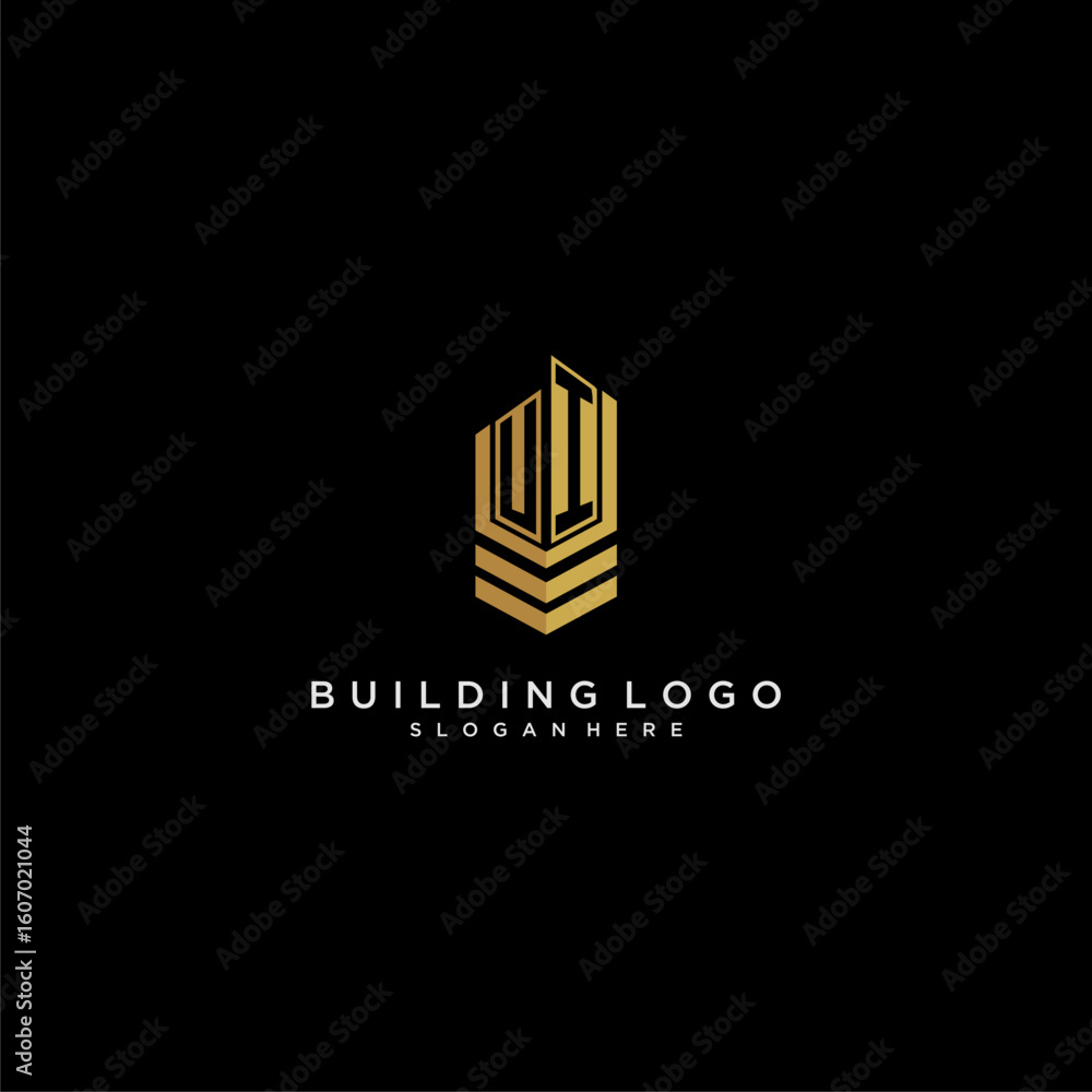 Fototapete ui initial monogram logo for real estate with building style