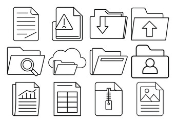 Collection of document and folder icons on white background