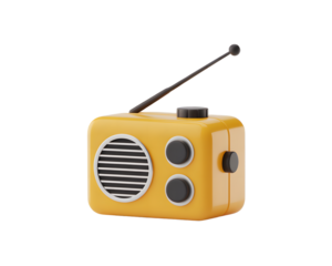 Retro Style Yellow Radio Receiver with Antenna and Buttons Vintage Media Player 3D Rendered Illustration on transparent background