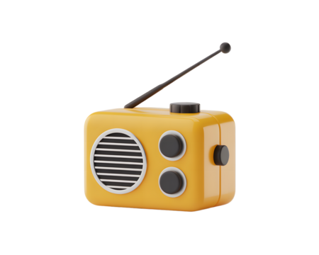 Retro Style Yellow Radio Receiver with Antenna and Buttons Vintage Media Player 3D Rendered Illustration on transparent background