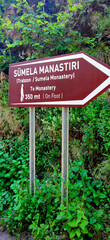 Road sign Sumele Manastiri - Sumele Temple Church Turkey Turkiye Trabzon 