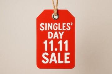 A red tag featuring the text "Singles' Day 11.11 Sale" in bold white letters, emphasizing a shopping event and promotional sale occasion.