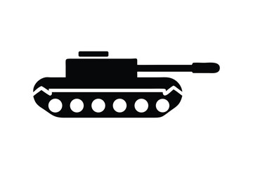 Obraz premium Simple silhouette icon of a military tank with a cannon facing right on a white background